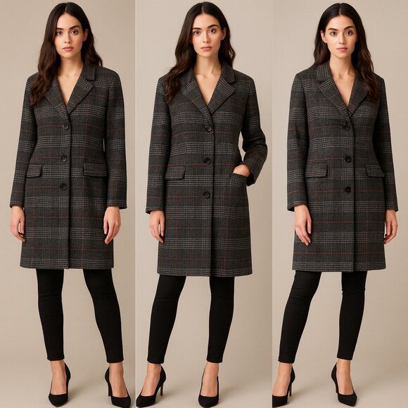 Liz Claiborne Y2K Plaid Coat w/ Removable Real Raccoon Fur Collar — Early 2000s - Picture 3 of 13